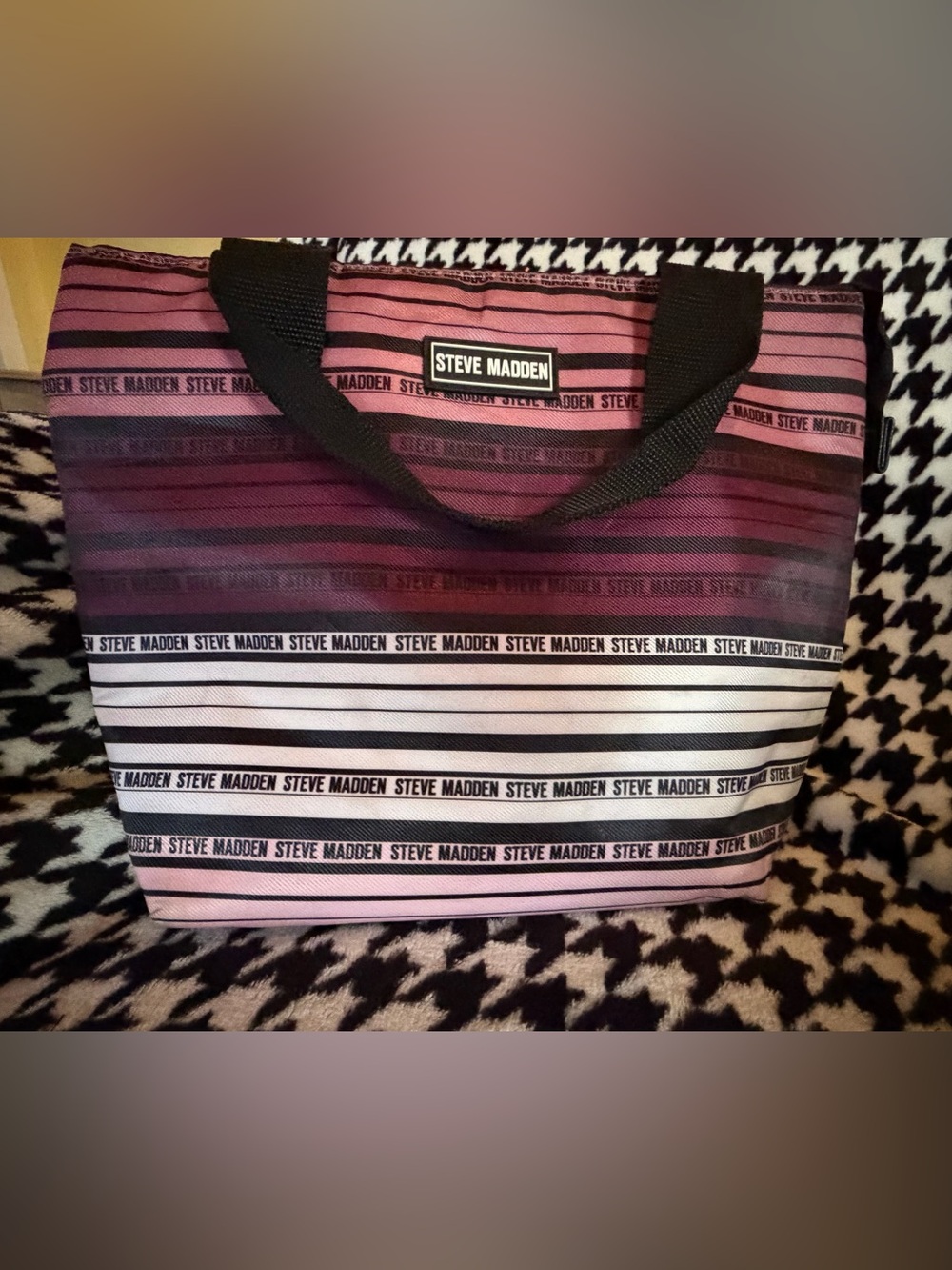 Steve Madden Pink and Black Striped Insulated Bag